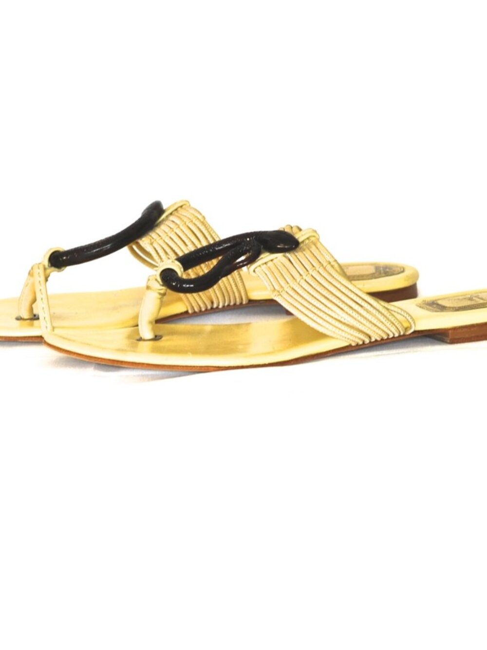 Christian Dior Yellow Thong Style Sandals With Black Snake Accent - Italy